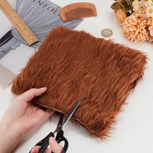 BENECREAT Brown Faux Fur Fabric, 40x40cm Soft Plush Shaggy Squares Pre-Cut Craft Fur Fabric for Costumes Rugs, Pillows - Image 3
