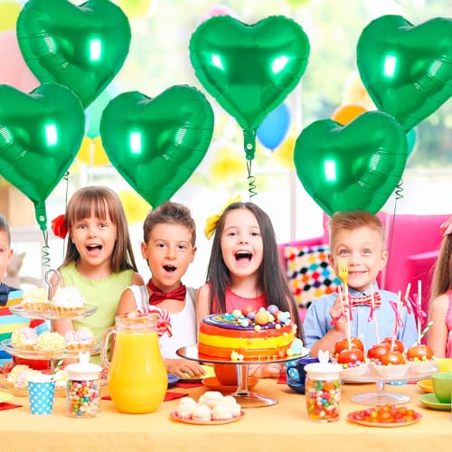 Image of 12 Pcs Green Heart Balloons,18 Inch Heart Foil Balloons Love Balloon Valentine Balloon for Birthday Party Wedding Engagement Party Baby Shower Valentine Day Decorations