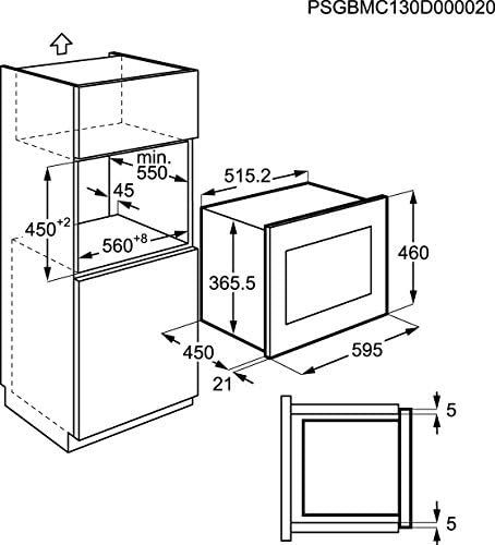 AEG MSB2548C-M Microondas Integrable con Grill, Display LED táctil, Luz interior, Apertura electrónica, Programa descongelar, Convección, Marco Semi-Integrado, Negro/ Inox, 23 L