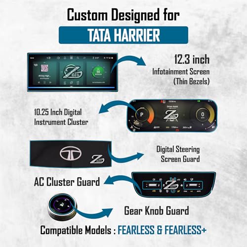 Image of ZEIR Screen Protector For TATA PUNCH / PUNCH EV 2026 FACELIFT || INFOTAINMENT TOUCHSCREEN & DIGITAL STEERING GUARD || Anti Scratch | Water Resistant | HD Clear | High Touch Sensitivity | New Punch & Punch.EV 2026 Car Stereo Display Accessories 2025+ [Not Tempered Glass] (Harrier 5pcs [12 inchINFO+10 inchM.I.D])