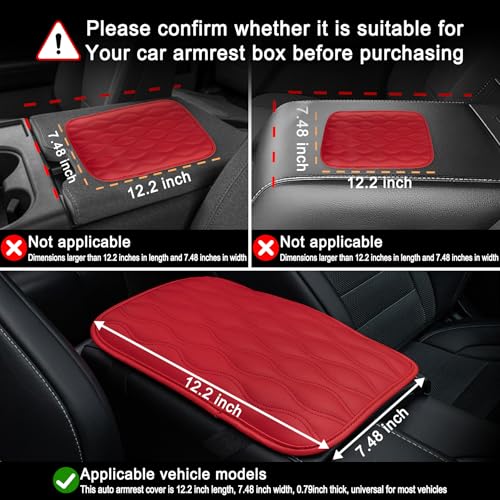Image of Amiss Auto Center Console Pad, Universal Waterproof Car Armrest Seat Box Cover, Car Interior Accessories, Leather Auto Armrest Cover Protector for Most Vehicle, SUV, Truck, Car (Red)