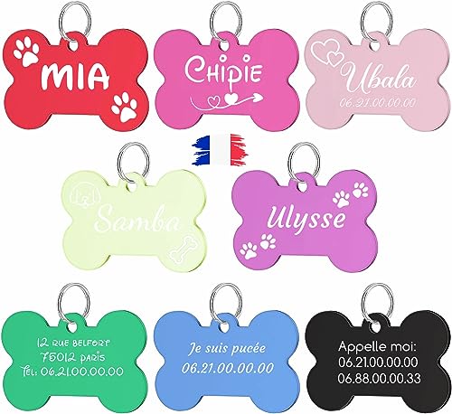 GEMOLIA Medaille chien avec gravure personnalisée, Gravure Laser En France, 3 tailles disponibles S-M-L pour différentes races porte adresse colliers chat et chien identification