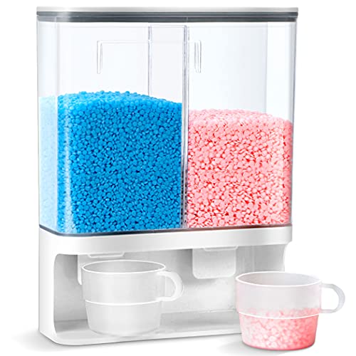 Laundry Detergent Dispenser, Scent Booster Beads Dispenser, Wall-Mounted Dry Food Dispenser with 2 Cups, Suitable for Rice, Beans, Laundry Powder, Laundry Scent Beadsï¼ˆ3000mlï¼‰
