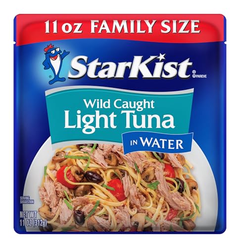Image of StarKist Wild Caught Light Tuna in Water, 11oz Pouch, 12-Pack | 19g Protein Per Serving, Ready to Eat, Shelf Stable Seafood, Gluten Free, Soy Free, No Draining for Salads and Sandwiches