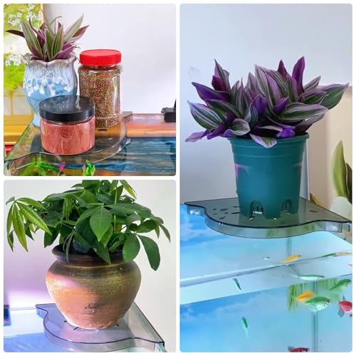 Image of Aquarium Plant Holder for Rimless Fish Tank - 2 Pcs Corner Shelf for Fish Tank Top, Aquatic Plant Planter & Organizer for Aquatic Plants, Decor, and Accessories (Light Brown)
