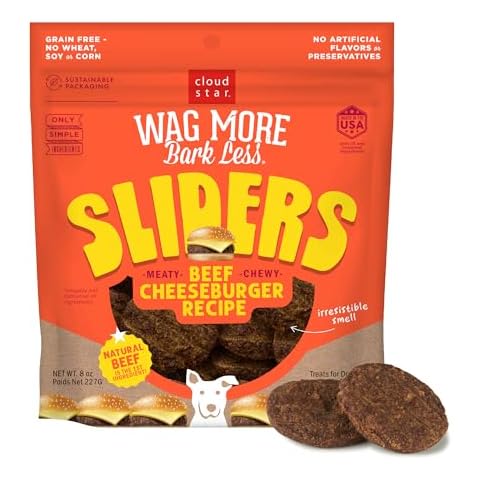 Cloud Star Wag More Bark Less Sliders Dog Treats, Beef Cheeseburger 8 oz. Bag Cover