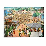 Haitian Culture African Haiti Market Street Oil Painting Art Poster (16) Canvas Painting Wall Art Poster for Bedroom Living Room Decor 32x24inch(80x60cm) Frame-style