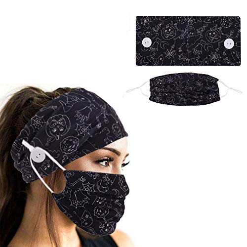 2pcs Face Protection Set - 1 Headband with Buttons + 1 Face Covering for Yoga Sports & Workout (Black1)