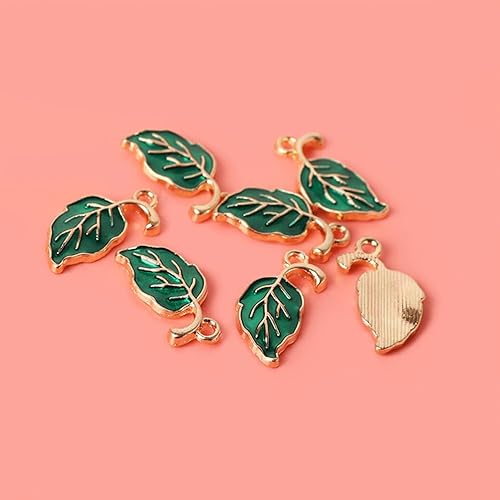 Miniatura 4 de Gadpiparty Cuentas de 20 piezas de dijes de hojas verdes chapados en hojas doradas, dijes de hojas de metal, accesorios de estilo hawaiano para