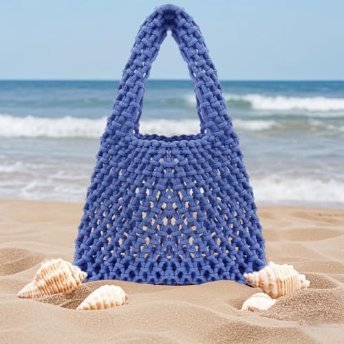 Image of Naimo Straw Beach Bag Woven Rattan Shoulder Bag Fishing Net Handbag Cotton Rope Tote Summer Crochet Hobo Bag