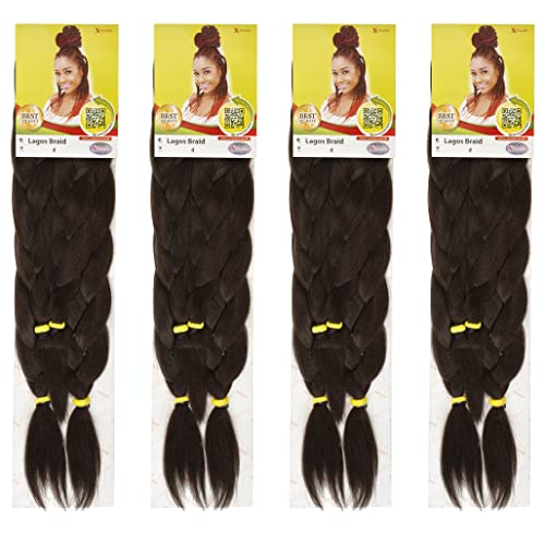 Colour 4 4 PACK XPRESSION LAGOS BRAID Pre-Pulled Hair Extension 42 & 46 Pack (Colour 4 Medium Chocolate Brown)