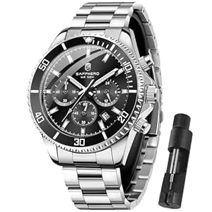 SAPPHERO Mens Watches Analog Quartz Chronograph Stainless Steel Watches for Men 50M Waterproof Men’s Wrist Watches with Calendar Luxury Business Work Casual Watch Elegant Gifts for Men