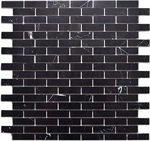 Piastrelle a mosaico autoadesive in pietra naturale nera da cucina MOS200-4M82_f