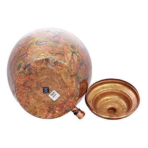 Image of Indian Art Villa Printed Flower Design Copper Water Dispenser Pot Matka, Storage, Home Kitchen Garden, 6 LTR