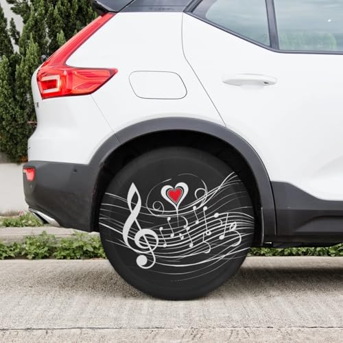 Image of Spare Tire Cover for RV Trailer, Musical Notes Prints Tire Covers Universal Fit for Travel Trailer Camper Jeep RV SUV Truck Waterproof Wheel Cover (15 inch for Diameter 27 inch - 29 inch),A-704