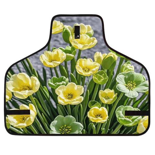 Delantal de trabajo con flores verde y amarillo miniatura 1