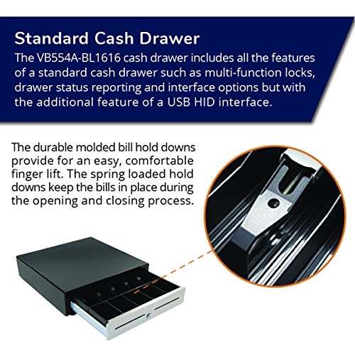 APG Standard- Duty 16” Electronic Point of Sale Cash Drawer | Vasario Series VBS320-BL1616 | Printer Compatible | Plastic Till with 5 Bill/ 5 Coin Compartments | Black - Thumbnail 7