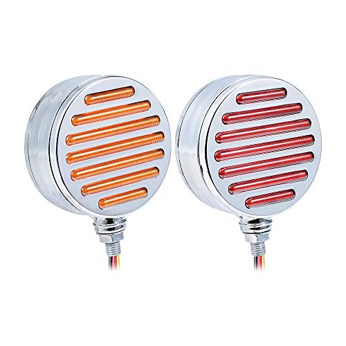 Astra Depot 2X 4 Round 98 LED Trailer Lights Double Face Pedestal Fender Turn Signal Brake Light Amber/Red Truck RV Long Vehicle