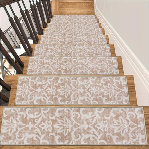 La mejor selección de Alfombras de escalera los mejores 5. 42 Lahome - Alfombra antideslizante para escalera, 15 unidades de 8 x 30 pulgadas para escaleras de madera en interiores, suaves lavables, escaleras orientales para niños, mascotas,...