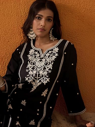 Image of INDO ERA Womens Straight Embroidered Chikankari Kurta