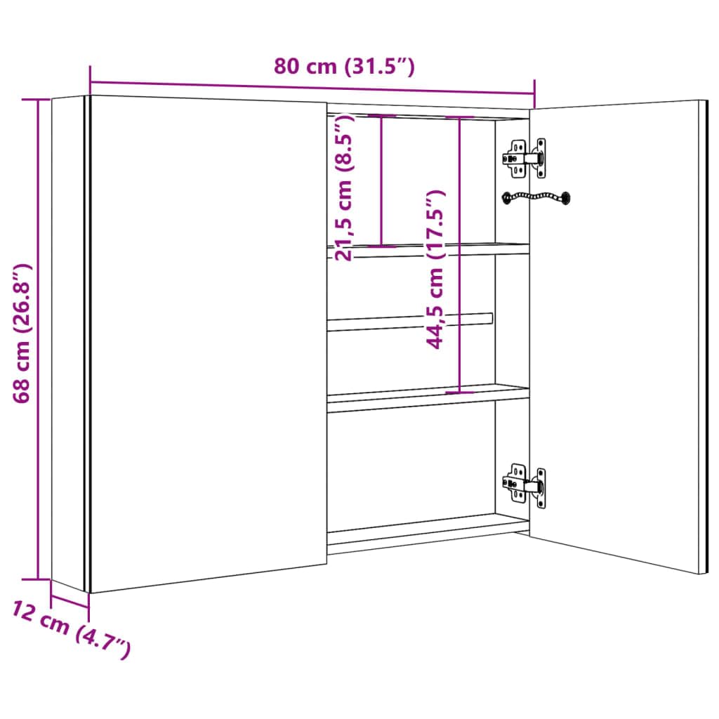 Armario con Espejo de Tocador LED, Mueble de Pared con Luz Incorporada y 3 Estantes, Gabinete de Baño Moderno en Tablero MDF con Acabado Melamínico,