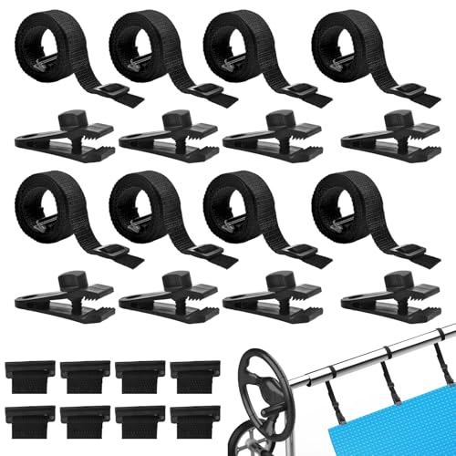 24 Pcs Pool Solar Cover Reel Attachment Kit, Solar Cover Reel Blanket Straps and Clips for Universal Inground Swimming Pool (Straps)