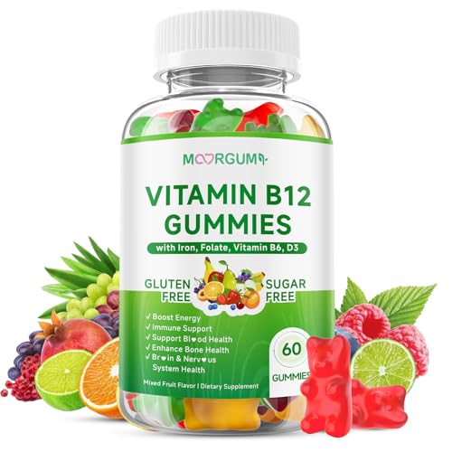 MOORGUMY 1 Pack Methyl B-12 3000mcg Gummies for Kids & Adults Vitamin B12 (Methylcobalamin) with Vitamin B6 Folate & D3 Supports Energy Metabolism & Immune Wellness 60 Count