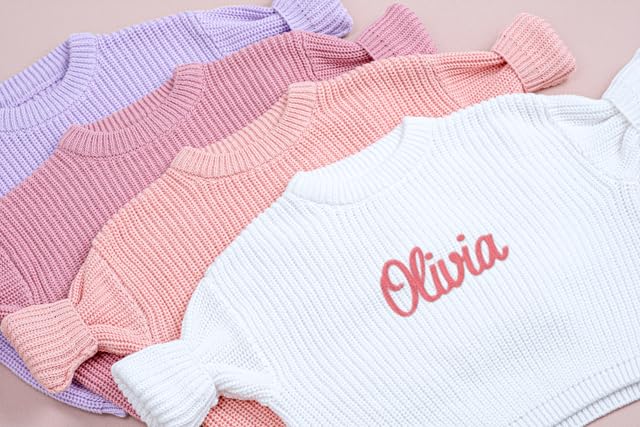 Custom Name Embroidery Toddler Knit Sweater – Round Neck Long Sleeve Pullover – Fall/Winter Baby Clothes4