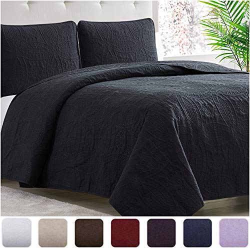 Mellanni Bedspread Coverlet Set Black Comforter Oversized 3-Piece Quilt Set (Full/Queen, Black)