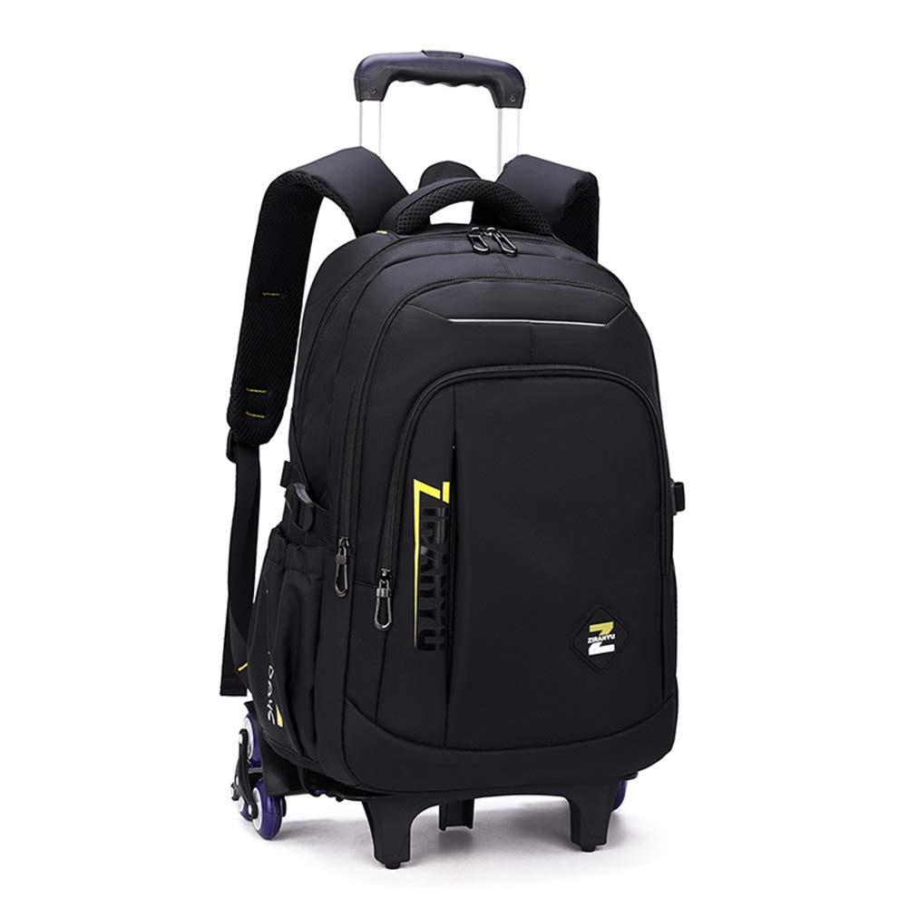 VIDOSCLABlack Kids Boys Rolling Backpack Teens Luggage with Wheels Trolly BookBag for School Black Yellow-6 Wheels