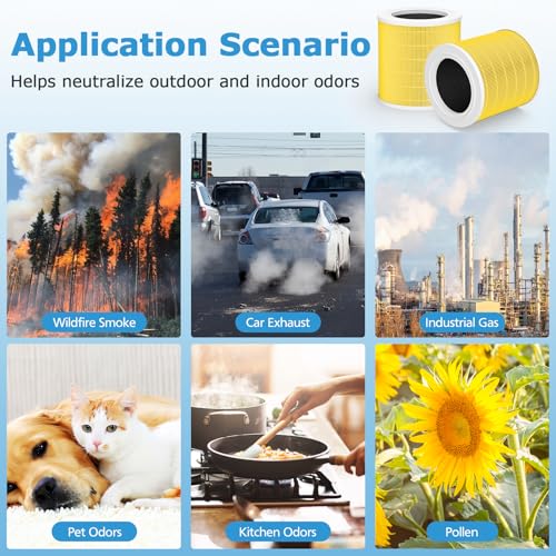 Image of 2 Pack A2001 Replacement Pet Filter, Compatible with A2001 Air Purifier,3-in-1 High Efficiency Filtration, Compared Part #AF-2001, Yellow