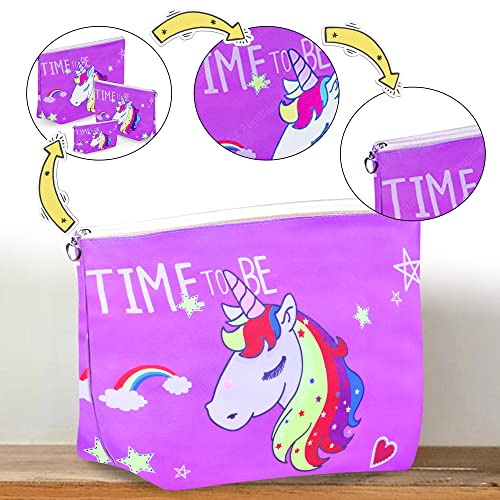 Image of FunBlast Multipurpose Canvas Pouch - Pack of 3 Pcs Pouch with Zipper Lock, Stationary Organizer Pouch, Travel Accessories Pouch Bag, Cosmetic Bag, Money Purse, Handbag (Unicorn-Purple)