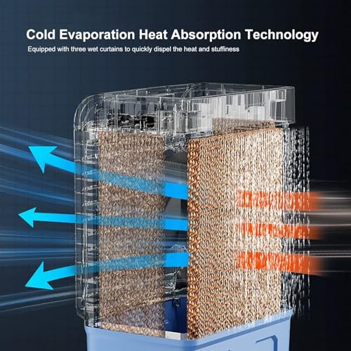 Enfriador de aire portátil, oscilación de 120°, ventilador de hielo de 3 velocidades, tanque de agua de 20-40 litros, enfriador silencioso y de bajo consumo para comodidad de verano en interiores y