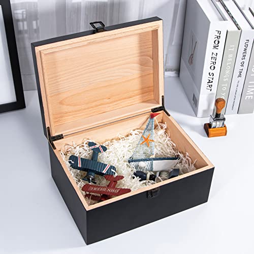 Dedoot Wooden Large Keepsake Box, Black Decorative Box Wooden Box Vintage Handmade Craft Large Wood Box With Lock For Jewelry Gift Storage Box And Home Decor, Black, 10.6X7.9X5.1 Inches #TOP5