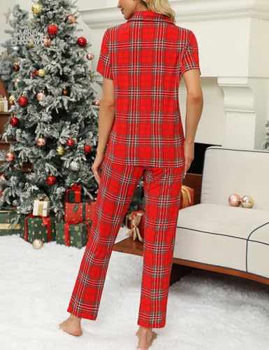 Image of Senert Womens 2 Piece Pajamas Set Button Down Top and Pants Soft Sleepwear | Short Sleeve Lounge Sets with Pockets, Maternity / Nursing /Postpartum Pjs Set, Bride Pjs Set for All Seasons