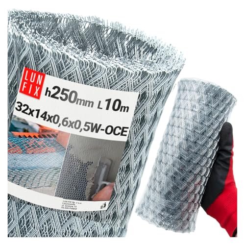 Rippenstreckmetall verzinkt 32×14 mm – 10 m Rolle 250 mm breit – Putzträgermatte 0,6 mm Dicke für Fassade, Wand, Ecke, Innen- und Außenputz