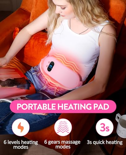 Image of Portable Cordless Heating Pad, Heating Pads for Period Cramps, Back Pain with 6 Heat Levels 6 Massage Modes, Gift Set for Women