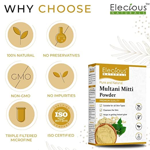 Miniatura 3 de Elecious Multani Mitti en polvo 100% natural para rostro, piel y cabello  Fuller's Earth, arcilla de bentonita (7.05 oz)
