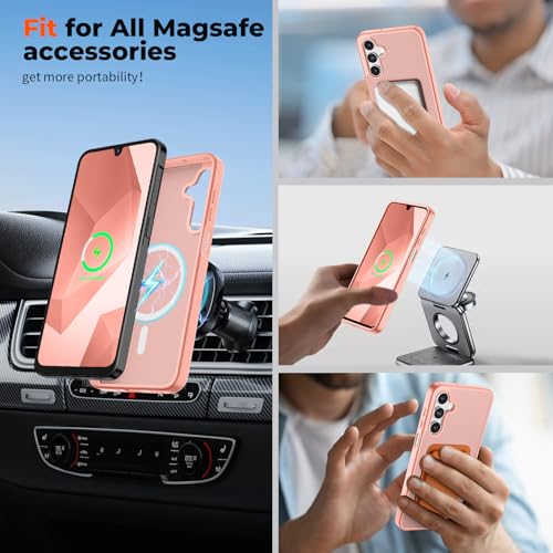 Image of SUPFINE Magnetic for Samsung Galaxy A16 5G Case with Screen Protector, (Built-in Magnets) (Military Grade Drop Protection) Slim Translucent Shockproof Phone Case,Light Pink