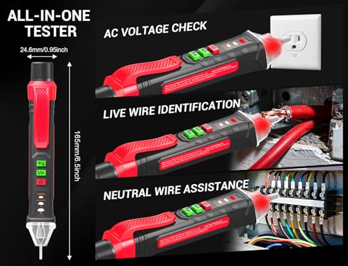Image of NJTY Non-Contact Voltage Tester with Laser Guide, 12V-1000V Dual Range Electrical Tester Pen, Professional AC Circuit Detector with LED Flashlight, Sound and Light Alarm (Batteries Included)