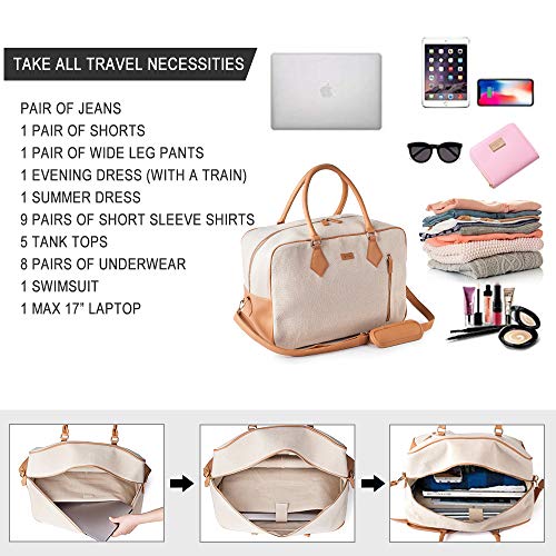 Ladies Women Canvas Travel Weekender Overnight Carry-on Shoulder Duffel Tote Bag in Trolley Sleeve