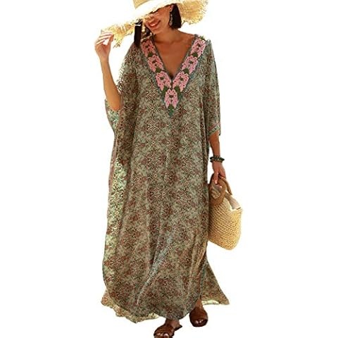 YouKD V Neck Kaftan Boho Robe Elegant Homewear Plus Size Dress for Women Navy Cover