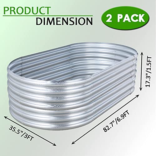 Fortuno 7Ft High Galvanized Raised Garden Bed Box 2 Pcs 82.7X35.5X17.3 Inch Large Oval Metal Outdoor Flower Bed Steel Patio Ground Planter For Planting Vegetables And Herbs, Silver #TOP1