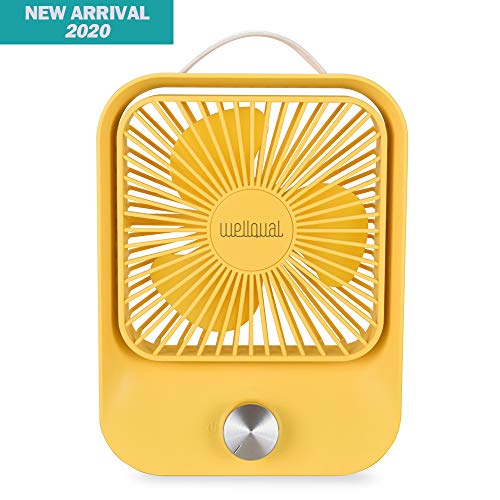 Desk Fan Small Table Fan Rechargeable Battery Operated Mini Fan Rotation Fan 5 inch Portable Fan Stepless Speed Long Working Time USB Personal Fan for Home office Travel Camping (Yellow)