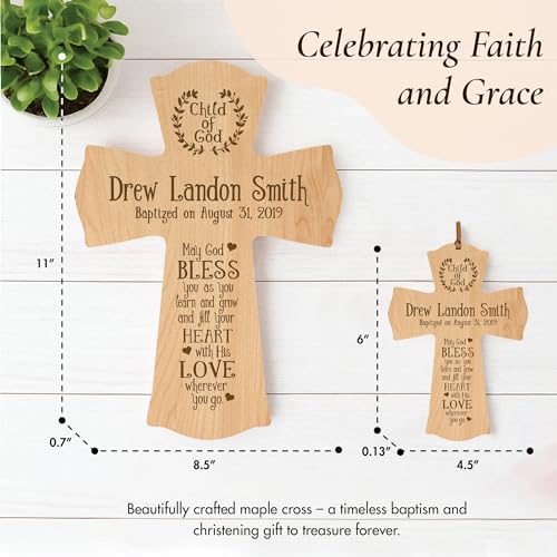 Image of LifeSong Milestones Personalized Baptism 1st Holy Communion Christening Gifts Custom Wall Cross Child of God. May God BLESS you as you learn and grow (Maple) 8.5x11