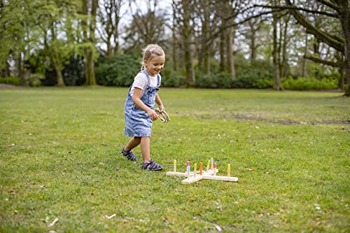 Eichhorn 100004405 - Outdoor Ringwurfspiel - 50x50cm mit 5 Wurfringen, 1 Kreuz, 9 Spielstäben, aus Kiefernholz, Wurfspiel für draußen