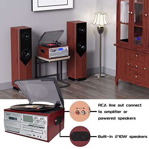 Looptone T-R-18CD Vinyl Record Player 9 In 1 3 Speed Bluetooth Vintage Turntable Cd Cassette Player Am/Fm Radio Usb Recorder Aux-In Rca Line-Out thumb #3