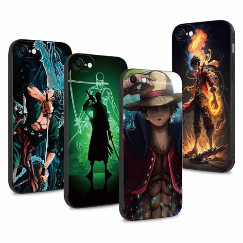 PBNDJVG 4 Confezioni Manga Character Custodia per iPhone 7/iPhone 8/iPhone SE 2022/2020 4.7'', Anime Zoro Gear 5 Nika Motivo Antiurto Protezione Della Lente Case TPU Silicone Cover, 01