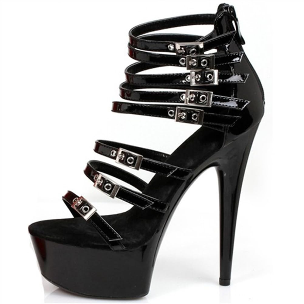 15CM Peep Toe Piattaforma Stiletto Sandali Fibbia Strap Zip Up Gladiatore Tacco Alto Scarpe Da Festa