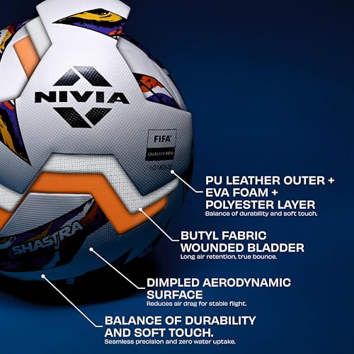 Image of Nivia Shastra Thermobond Football, Match Ball, 8 Panels, Soft-Touch PU Leather Cover, Latex Bladder, to Play On Both Natural and Artificial Grass (Multicolor, Size - 5)